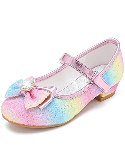 Furdeour Girls Dress Shoes Mary Jane Wedding Flower Bridesmaids Heels Glitter Princess Shoes for Kids Toddler