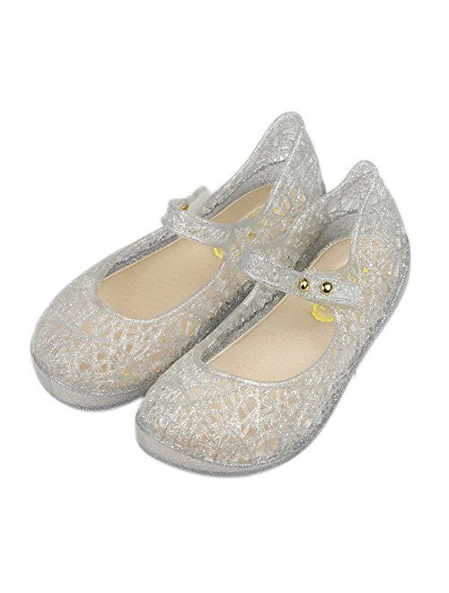 iFANS Girls Princess Jelly Sandals Mary Jane Bird Nest Layered Lines Flat