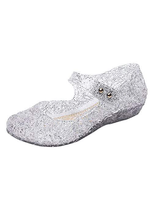 iFANS Girls Princess Jelly Sandals Mary Jane Bird Nest Layered Lines Flat