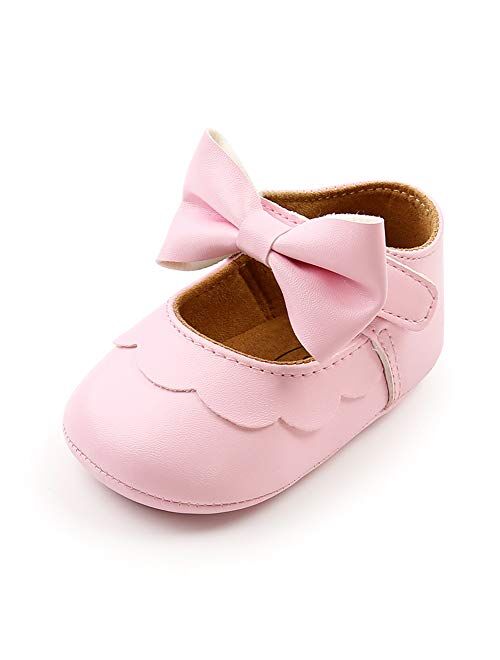 RVROVIC Baby Girls Shoes Soft Sole Mary Jane Flats Princess Dresses Shoes PU Cute Bow Prewalker