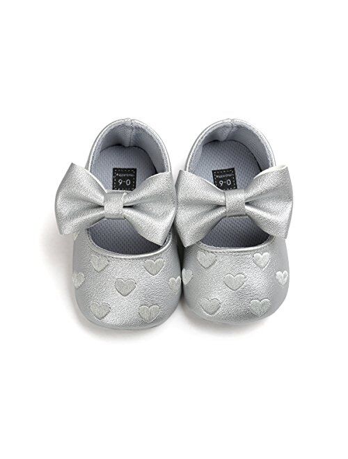 RVROVIC Baby Girls Shoes Soft Sole Mary Jane Flats Princess Dresses Shoes PU Cute Bow Prewalker