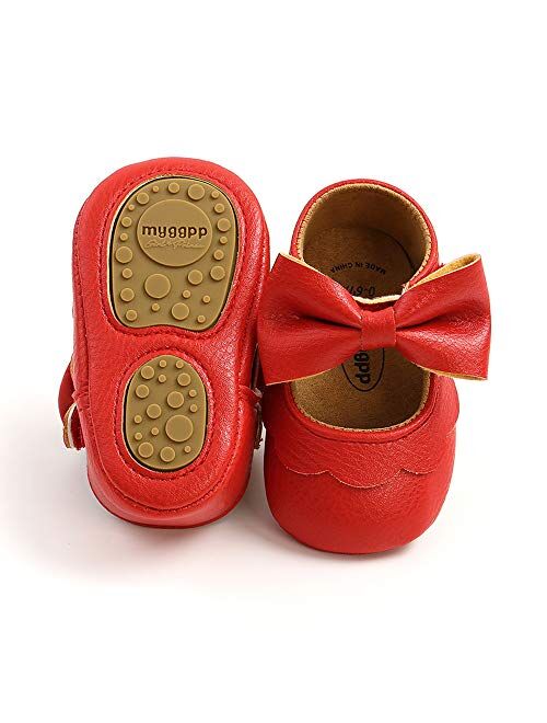 RVROVIC Baby Girls Shoes Soft Sole Mary Jane Flats Princess Dresses Shoes PU Cute Bow Prewalker