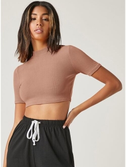 Mock-neck Crop Solid Tee