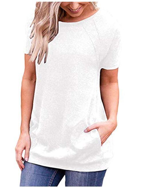 iClosam Women Casual O-Neck Short Sleeve Tunic Tops Loose Fit T-Shirt with Side Pockets S-XXL