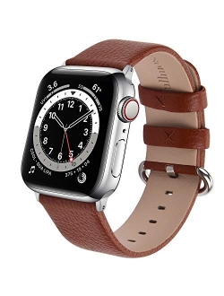 Leather Watch band Compatible for Apple Watch Band 38mm 40mm 42mm 44mm Stainless Steel Silver Buckle Women Men, Replacement Wristbands Strap for iWatch Series 6/