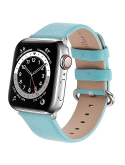 Leather Watch band Compatible for Apple Watch Band 38mm 40mm 42mm 44mm Stainless Steel Silver Buckle Women Men, Replacement Wristbands Strap for iWatch Series 6/