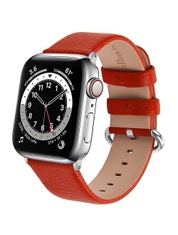 Leather Watch band Compatible for Apple Watch Band 38mm 40mm 42mm 44mm Stainless Steel Silver Buckle Women Men, Replacement Wristbands Strap for iWatch Series 6/