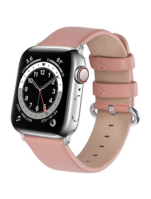 Fullmosa Leather Watch band Compatible for Apple Watch Band 38mm 40mm 42mm 44mm Stainless Steel Silver Buckle Women Men, Replacement Wristbands Strap for iWatch Series 6/