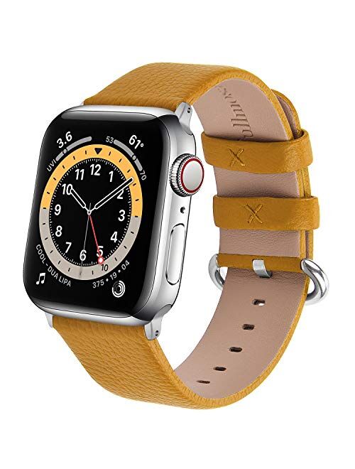 Fullmosa Leather Watch band Compatible for Apple Watch Band 38mm 40mm 42mm 44mm Stainless Steel Silver Buckle Women Men, Replacement Wristbands Strap for iWatch Series 6/