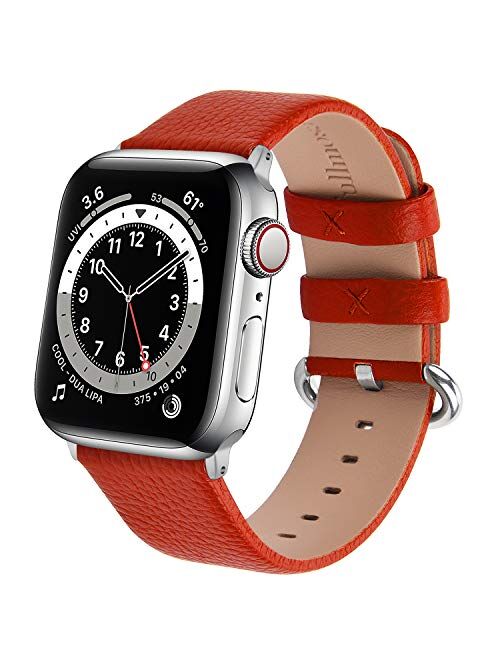 Fullmosa Leather Watch band Compatible for Apple Watch Band 38mm 40mm 42mm 44mm Stainless Steel Silver Buckle Women Men, Replacement Wristbands Strap for iWatch Series 6/