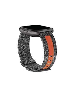 Versa Family Accessory Band, Official Fitbit Product, Woven Reflective, Charcoal/Orange, Large