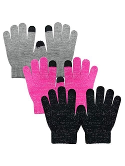 EvridWear Boy Girl Knit Warm Touchscreen Gloves, Fall Winter Cold Weather (2-14 Years)