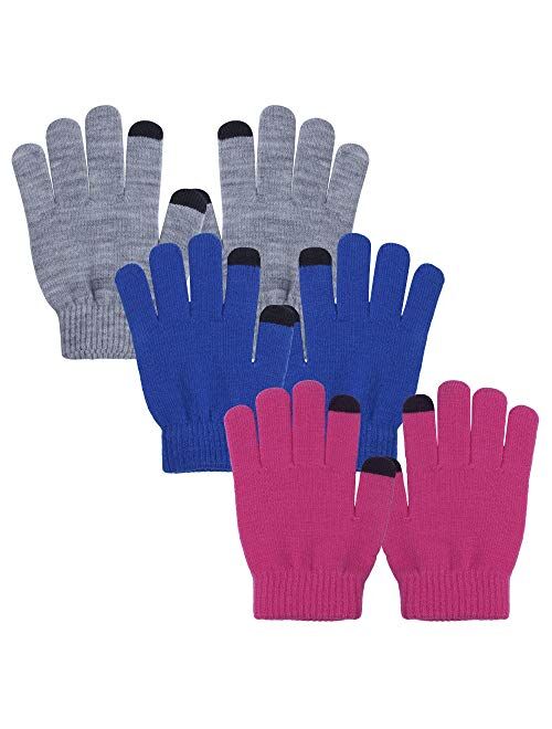 EvridWear Boy Girl Knit Warm Touchscreen Gloves, Fall Winter Cold Weather (2-14 Years)