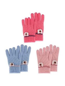 ORVINNER Kids Winter Gloves for Boys Girls, 3 Pairs Children Warm Wool Lined Gloves Toddler Thermal Knitted Mittens