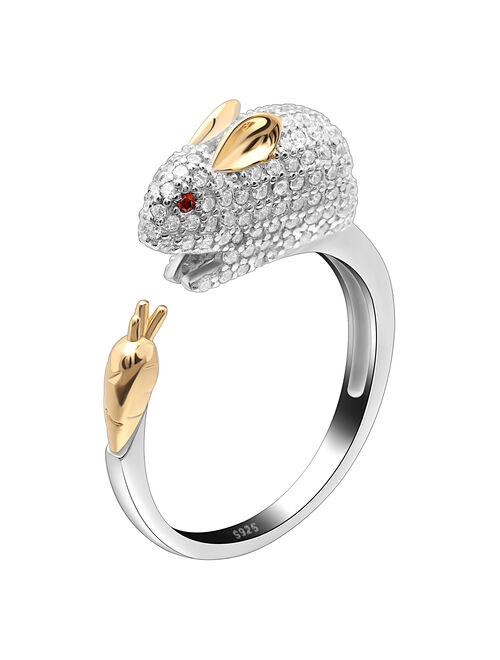 Bunny Carrot Wrap Ring Sterling Silver Zirconia Women Girl Ginger Lyne