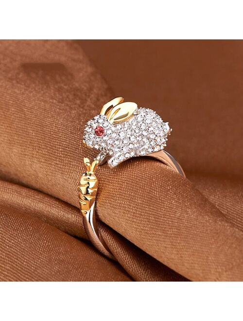 Bunny Carrot Wrap Ring Sterling Silver Zirconia Women Girl Ginger Lyne