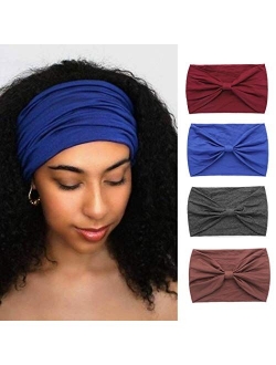 African Headbands Knotted Hairbands Black Stylish Head Wraps Wide Elastic Head Scarf for Women and Girls (Pack of 4)