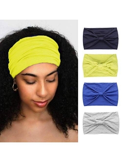 African Headbands Knotted Hairbands Black Stylish Head Wraps Wide Elastic Head Scarf for Women and Girls (Pack of 4)