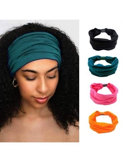 African Headbands Knotted Hairbands Black Stylish Head Wraps Wide Elastic Head Scarf for Women and Girls (Pack of 4)