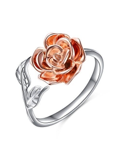 Alphm Rose Flower Ring for Women S925 Sterling Silver Adjustable Wrap Open Ring Valentines Day Gift