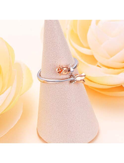 Alphm Rose Flower Ring for Women S925 Sterling Silver Adjustable Wrap Open Ring Valentines Day Gift