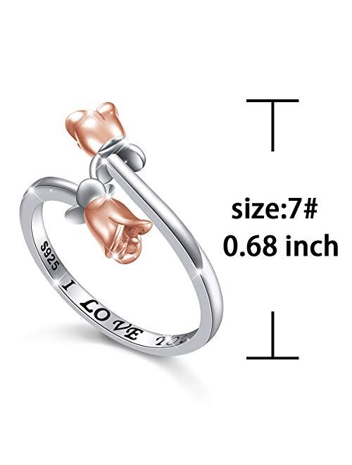 Alphm Rose Flower Ring for Women S925 Sterling Silver Adjustable Wrap Open Ring Valentines Day Gift