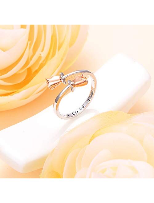 Alphm Rose Flower Ring for Women S925 Sterling Silver Adjustable Wrap Open Ring Valentines Day Gift