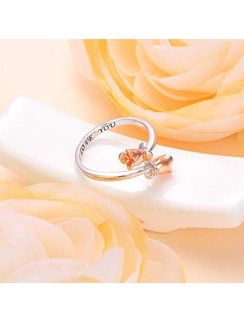 Alphm Rose Flower Ring for Women S925 Sterling Silver Adjustable Wrap Open Ring Valentines Day Gift