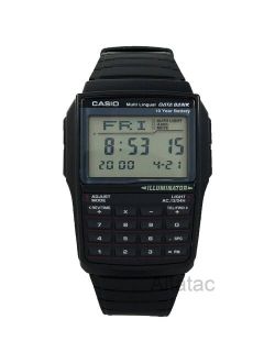 Men's Data Bank Calculator Watch, Black Resin Strap