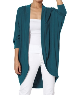 Women's S~3X Draped Jersey Knit 3/4 Sleeve Oversized Open Front Cardigan