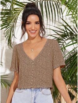 Speckled Print Button-Loop Top