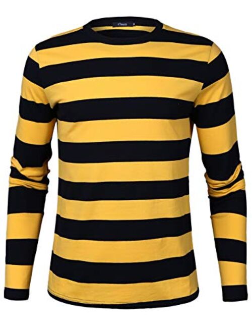 iClosam Mens Long Sleeve Basic Striped Shirt Crew Neck Cotton T-Shirt