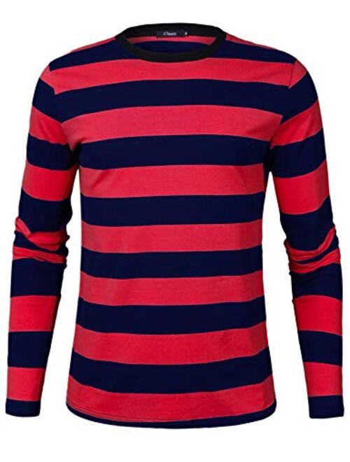 iClosam Mens Long Sleeve Basic Striped Shirt Crew Neck Cotton T-Shirt