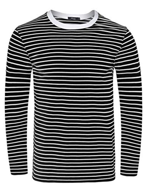 iClosam Mens Long Sleeve Basic Striped Shirt Crew Neck Cotton T-Shirt