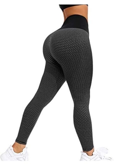 Women's Ruched Butt Lifting Leggings High Waisted Yoga Pants Tummy Control Workout Textured Booty Tights