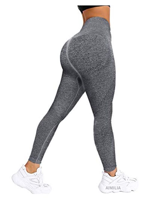 AIMILIA Womens Seamless Workout Leggings High Waist Yoga Gym Pants Butt Lift Tummy Control Tights Athletic Leggings