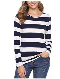 Women Striped T-Shirt Long Sleeve Tee Shirt Blouse Pajamas Top