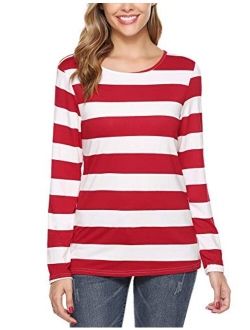 Women Striped T-Shirt Long Sleeve Tee Shirt Blouse Pajamas Top