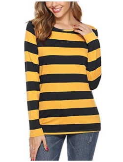 Women Striped T-Shirt Long Sleeve Tee Shirt Blouse Pajamas Top