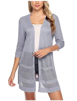 Womens Casual Knitted 3/4 Sleeve Lightweight Open Front Cardigan Sweater