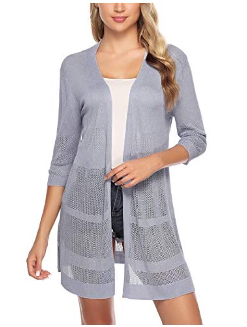 iClosam Womens Casual Knitted 3/4 Sleeve Lightweight Open Front Cardigan Sweater