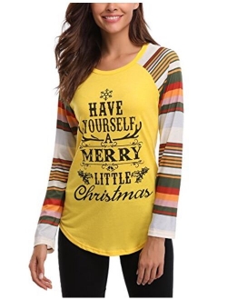 Womens Sexy Cross Front V-Neck Long Sleeve Christmas Letter Print T-Shirt Tunic Tops