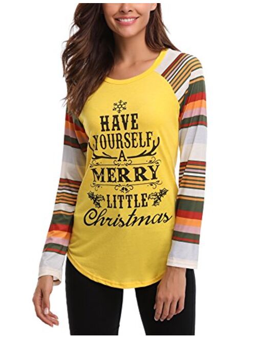 iClosam Womens Sexy Cross Front V-Neck Long Sleeve Christmas Letter Print T-Shirt Tunic Tops