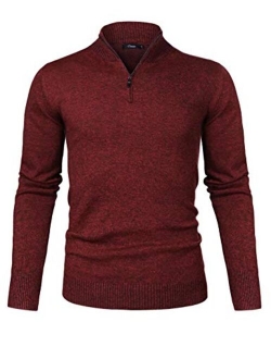 Mens Casual Slim Fit Zip up Polo Sweaters Mock Neck Pullover Sweaters with Ribbing Edge