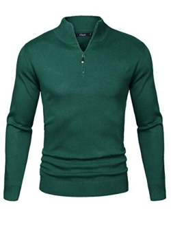 Mens Casual Slim Fit Zip up Polo Sweaters Mock Neck Pullover Sweaters with Ribbing Edge