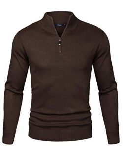 Mens Casual Slim Fit Zip up Polo Sweaters Mock Neck Pullover Sweaters with Ribbing Edge