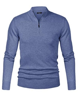 Mens Casual Slim Fit Zip up Polo Sweaters Mock Neck Pullover Sweaters with Ribbing Edge