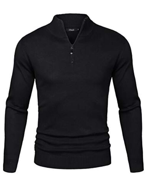 iClosam Mens Casual Slim Fit Zip up Polo Sweaters Mock Neck Pullover Sweaters with Ribbing Edge