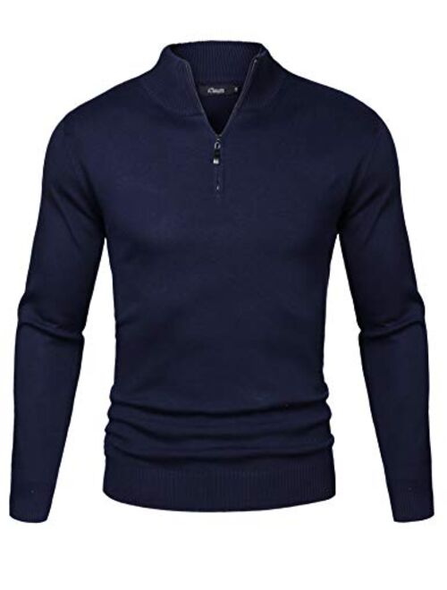 iClosam Mens Casual Slim Fit Zip up Polo Sweaters Mock Neck Pullover Sweaters with Ribbing Edge