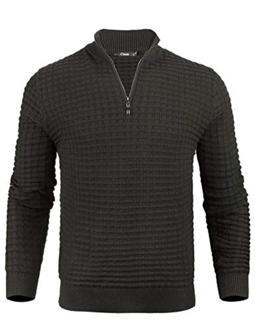 iClosam Mens Casual Slim Fit Zip up Polo Sweaters Mock Neck Pullover Sweaters with Ribbing Edge